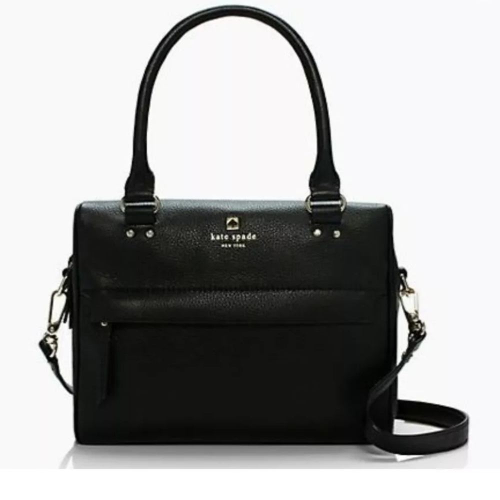 New Kate Spade New York Grant Park Hadlen Black pebble leather satchel purse - Picture 1 of 16